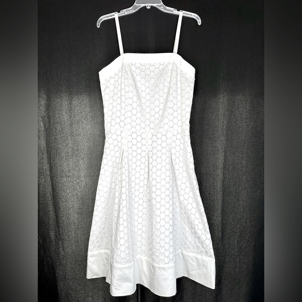 Tommy Hilfiger Women Size 8 White Eyelet Cotton Fit Flare Strapless Dress Summer